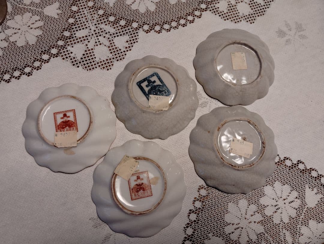 阿閣居監製 明治期 骨董豆皿 5枚 ヴィンテージ 九谷焼風 海外人気 希少品