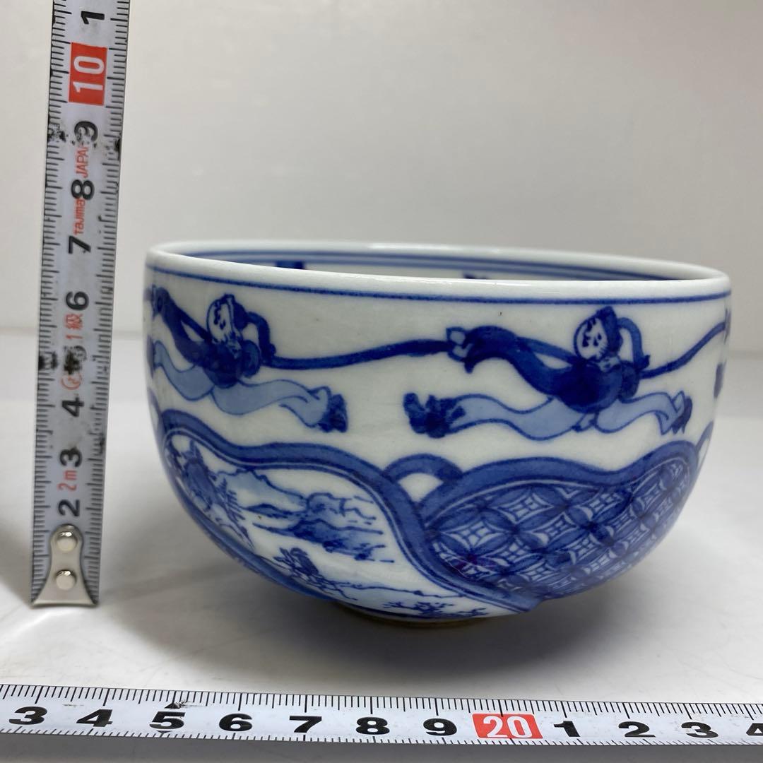 宮川香山　上手染付　山水ねじり文　茶碗　トヒル　東さ7-0330☆2F