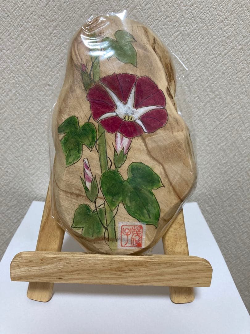 手描き朝顔の木製アート作品