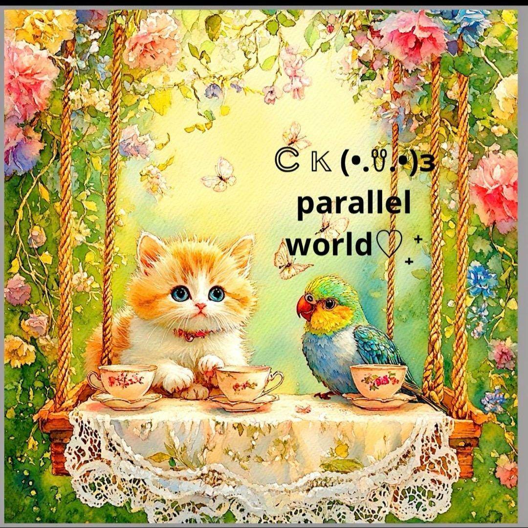 激レアねことインコパネル生地　ハンドメイド