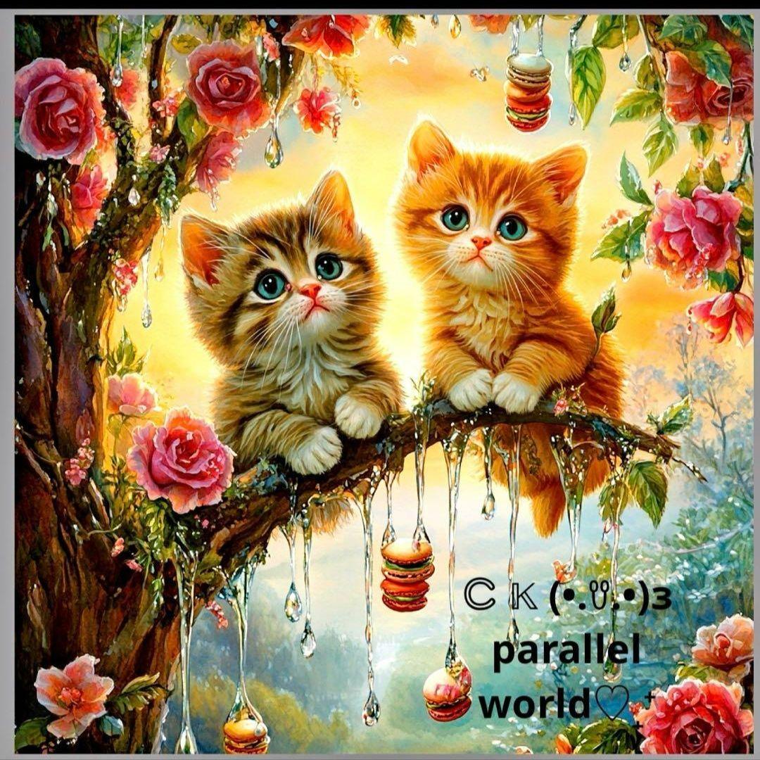 激レアねことインコパネル生地　ハンドメイド