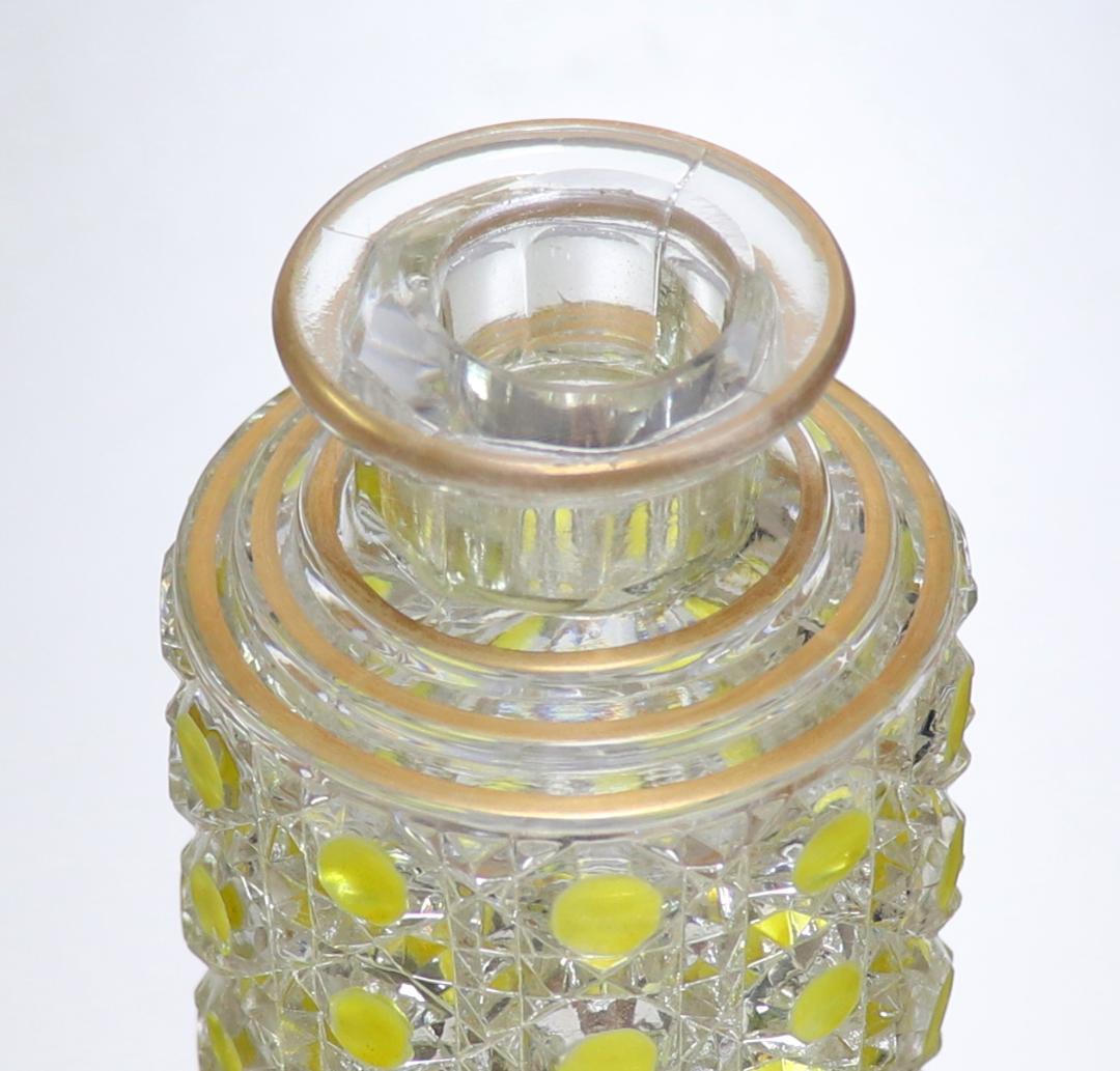 オールド・バカラ 上級作品 黄緑色被せエナメル彩金彩香水瓶14.5cm ボトル