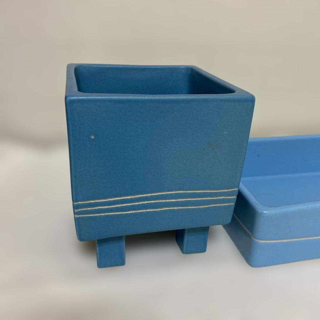 いけばな　青い陶器の花器3点セット