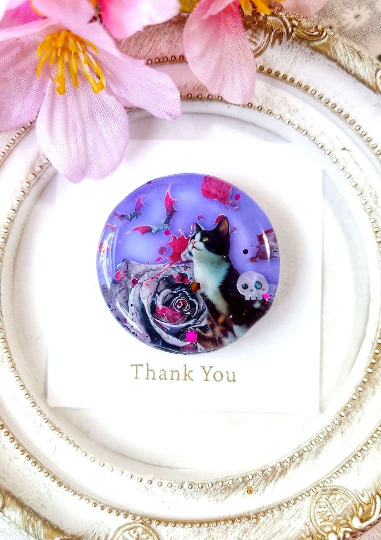 レジン　猫　ヘアゴム　ブローチ　ポニーフック　No.542