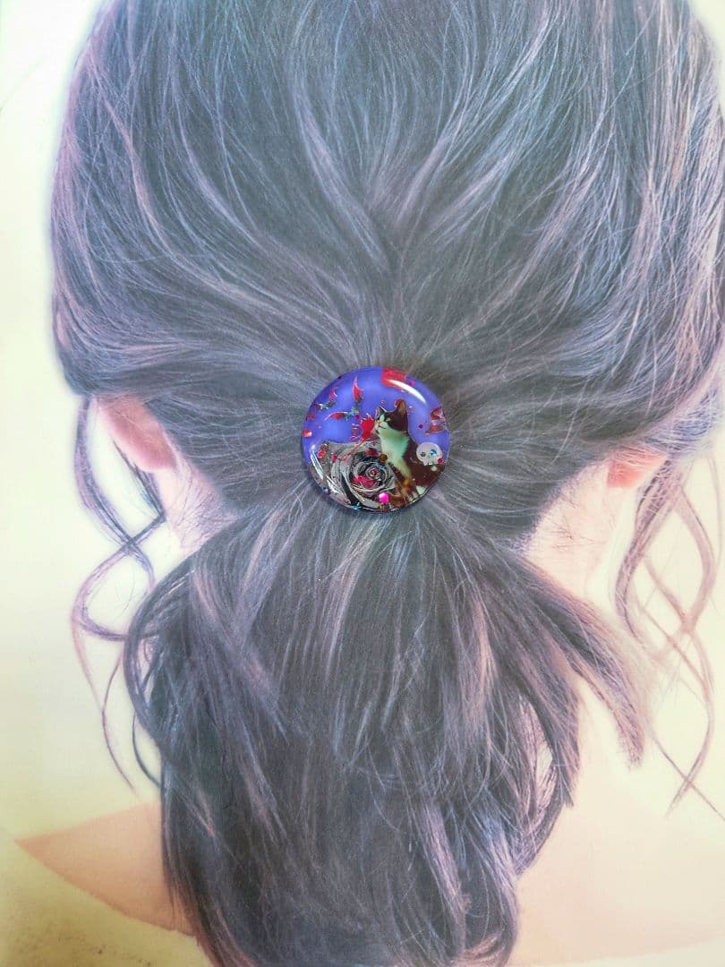 レジン　猫　ヘアゴム　ブローチ　ポニーフック　No.542