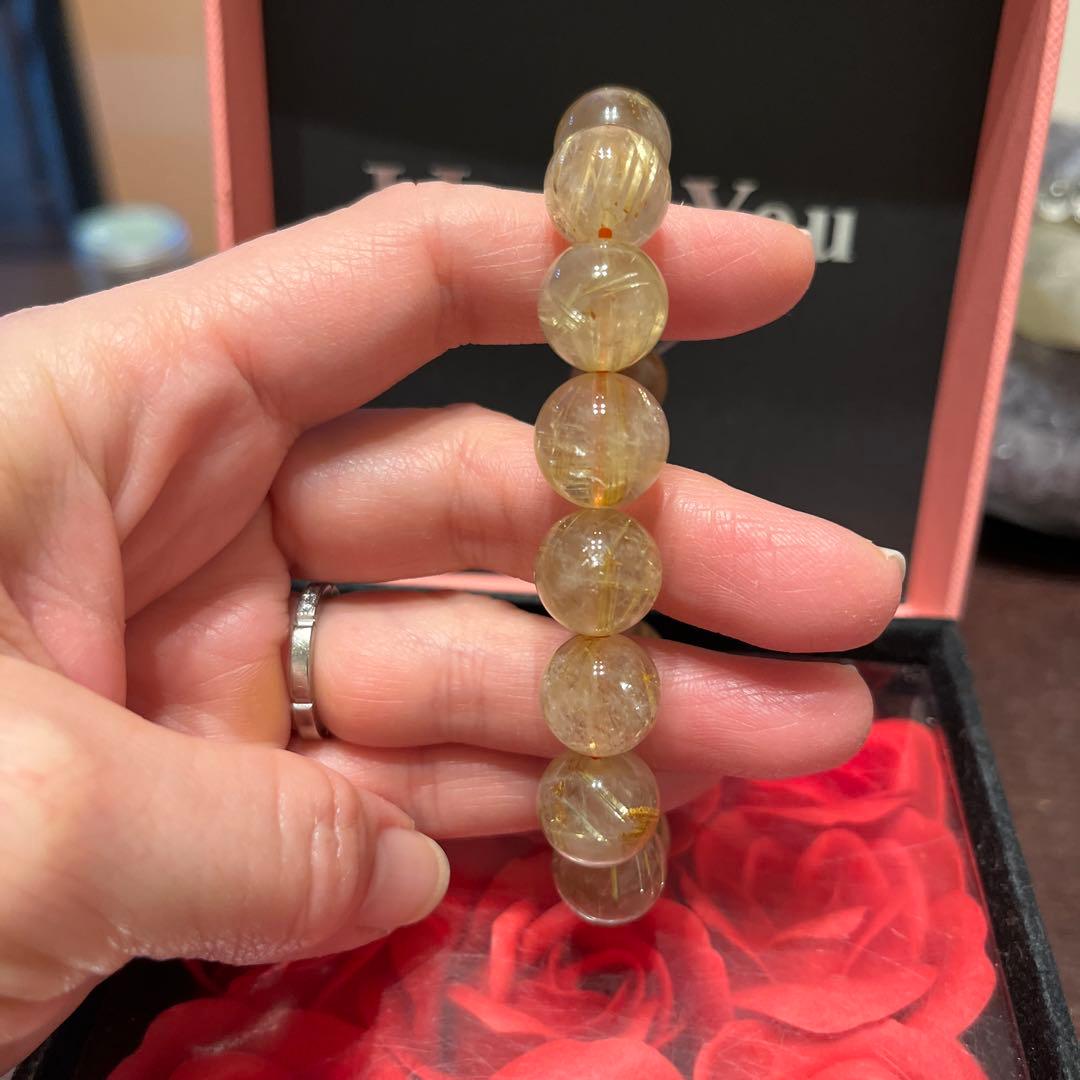 天然石ブレスレット　ゴールドルチルクォーツ　タイチンルチルクォーツ　大玉
