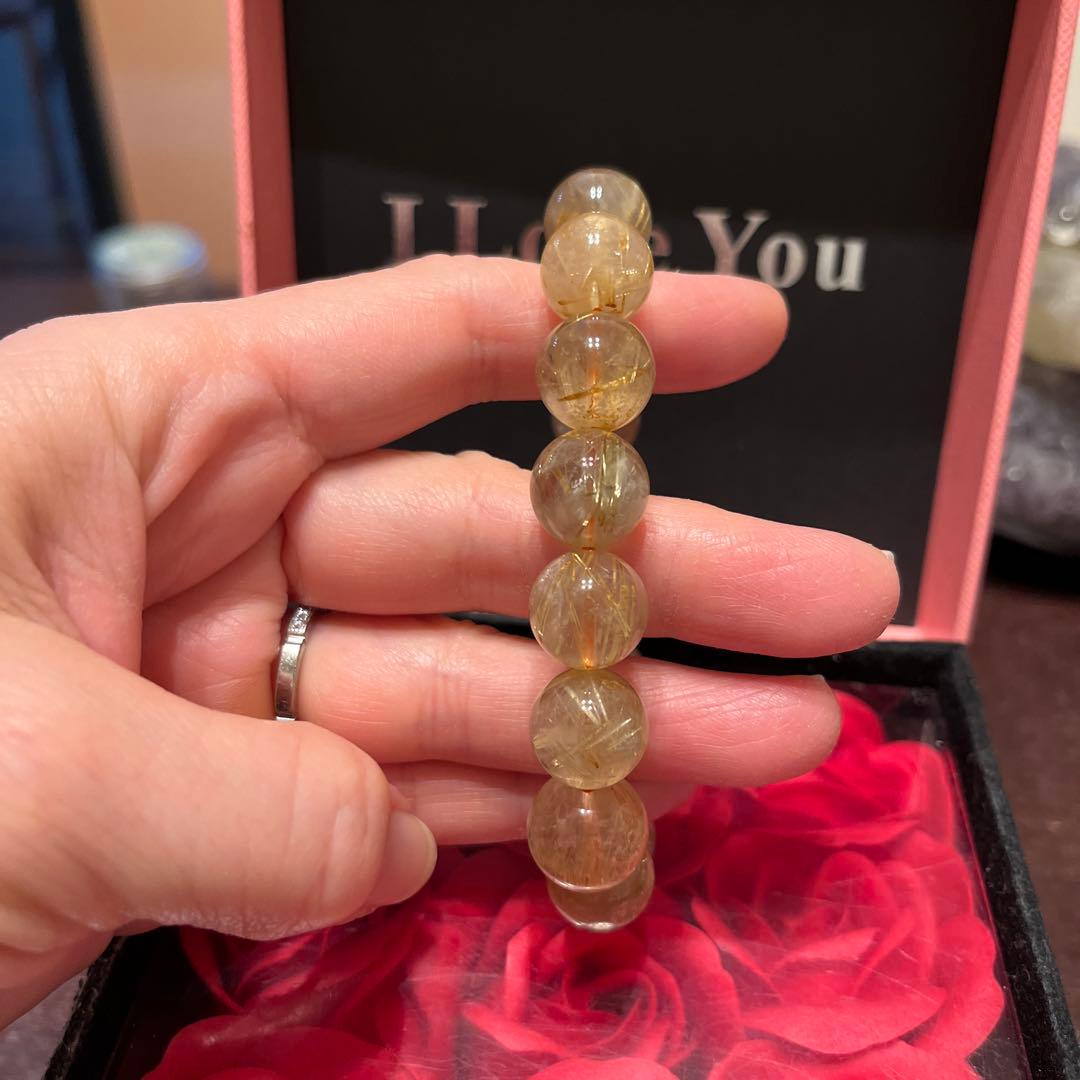 天然石ブレスレット　ゴールドルチルクォーツ　タイチンルチルクォーツ　大玉