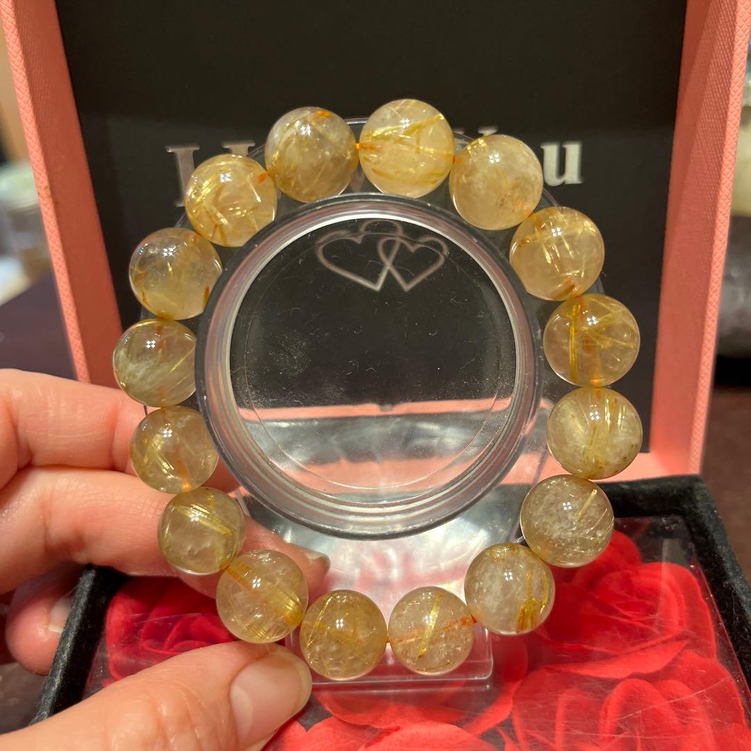 天然石ブレスレット　ゴールドルチルクォーツ　タイチンルチルクォーツ　大玉