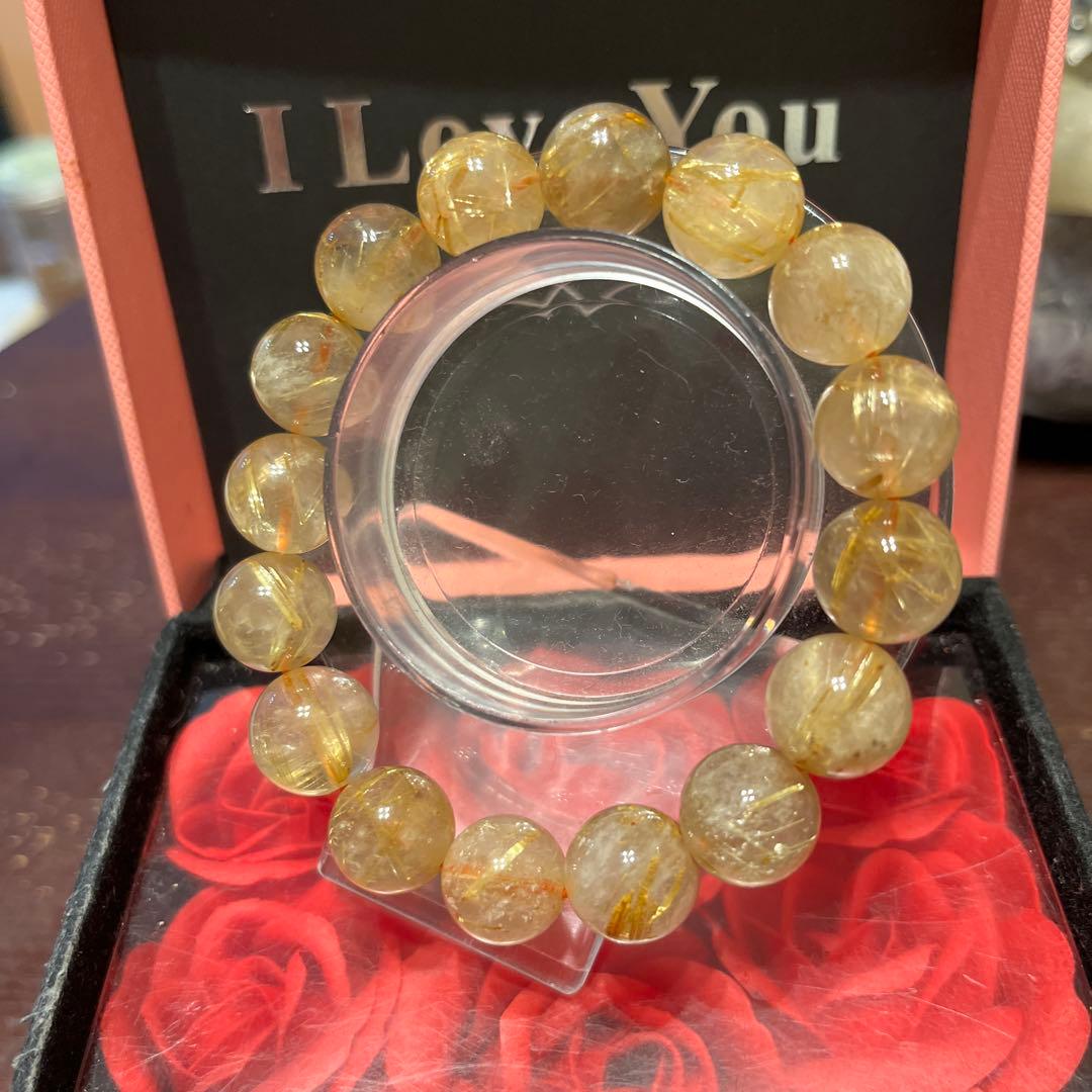 天然石ブレスレット　ゴールドルチルクォーツ　タイチンルチルクォーツ　大玉