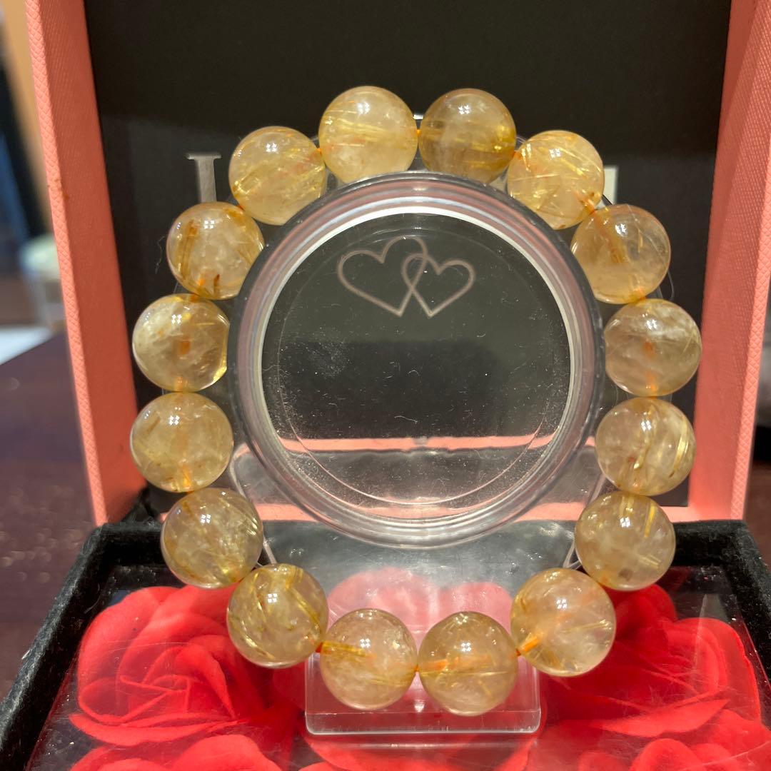 天然石ブレスレット　ゴールドルチルクォーツ　タイチンルチルクォーツ　大玉