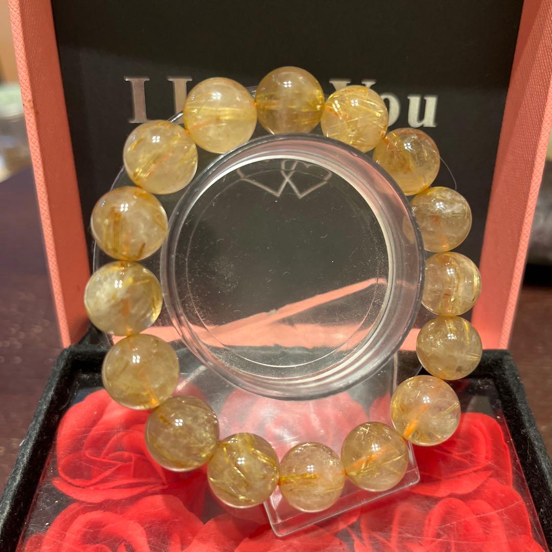 天然石ブレスレット　ゴールドルチルクォーツ　タイチンルチルクォーツ　大玉