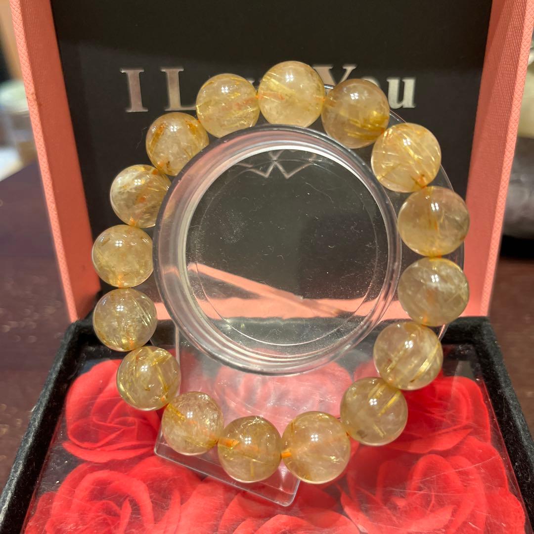 天然石ブレスレット　ゴールドルチルクォーツ　タイチンルチルクォーツ　大玉