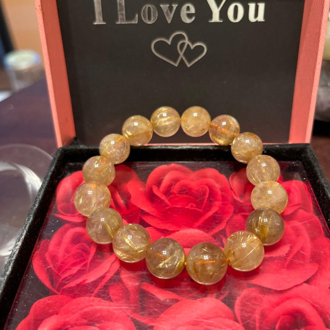 天然石ブレスレット　ゴールドルチルクォーツ　タイチンルチルクォーツ　大玉