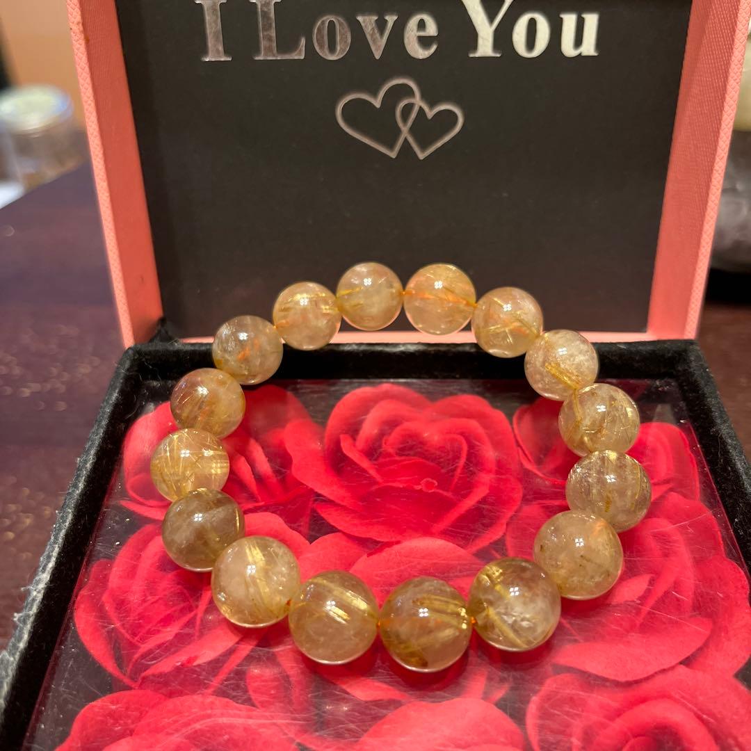 天然石ブレスレット　ゴールドルチルクォーツ　タイチンルチルクォーツ　大玉