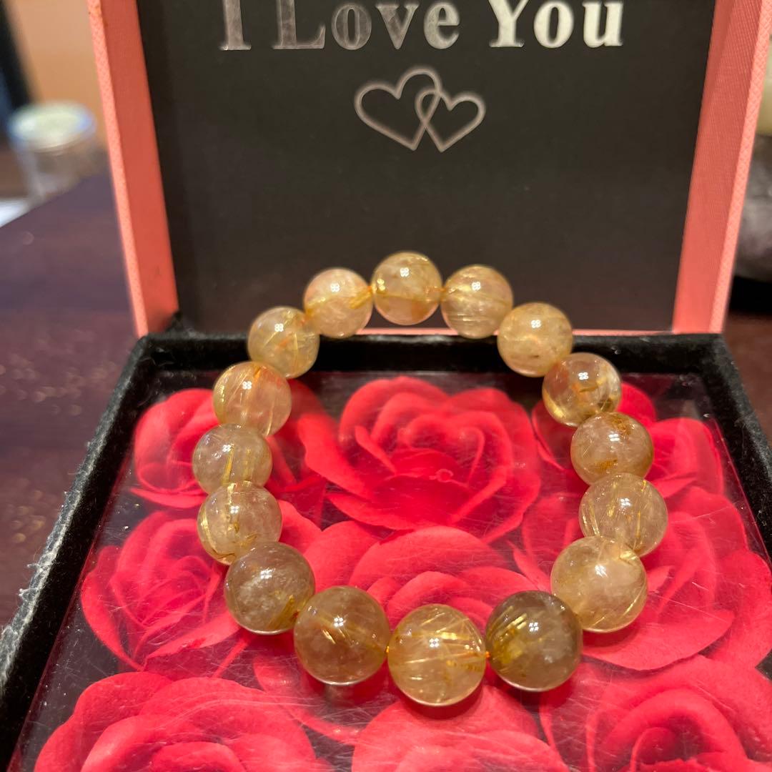 天然石ブレスレット　ゴールドルチルクォーツ　タイチンルチルクォーツ　大玉