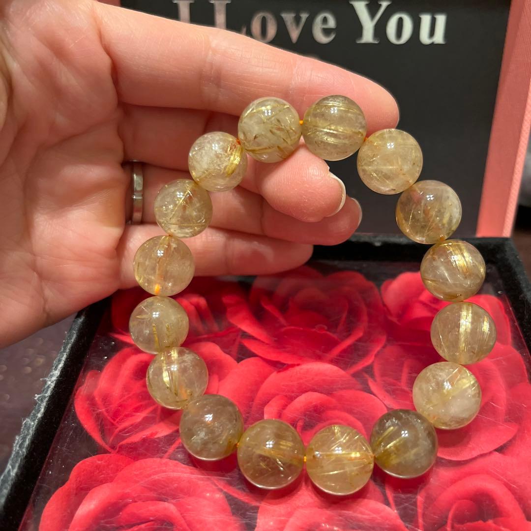 天然石ブレスレット　ゴールドルチルクォーツ　タイチンルチルクォーツ　大玉