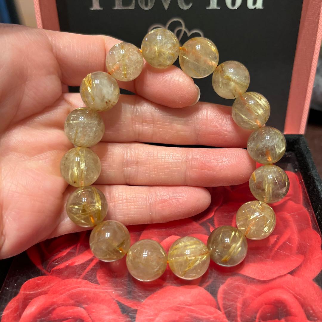 天然石ブレスレット　ゴールドルチルクォーツ　タイチンルチルクォーツ　大玉