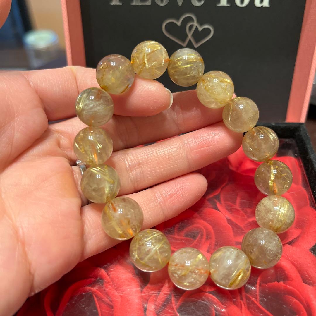 天然石ブレスレット　ゴールドルチルクォーツ　タイチンルチルクォーツ　大玉