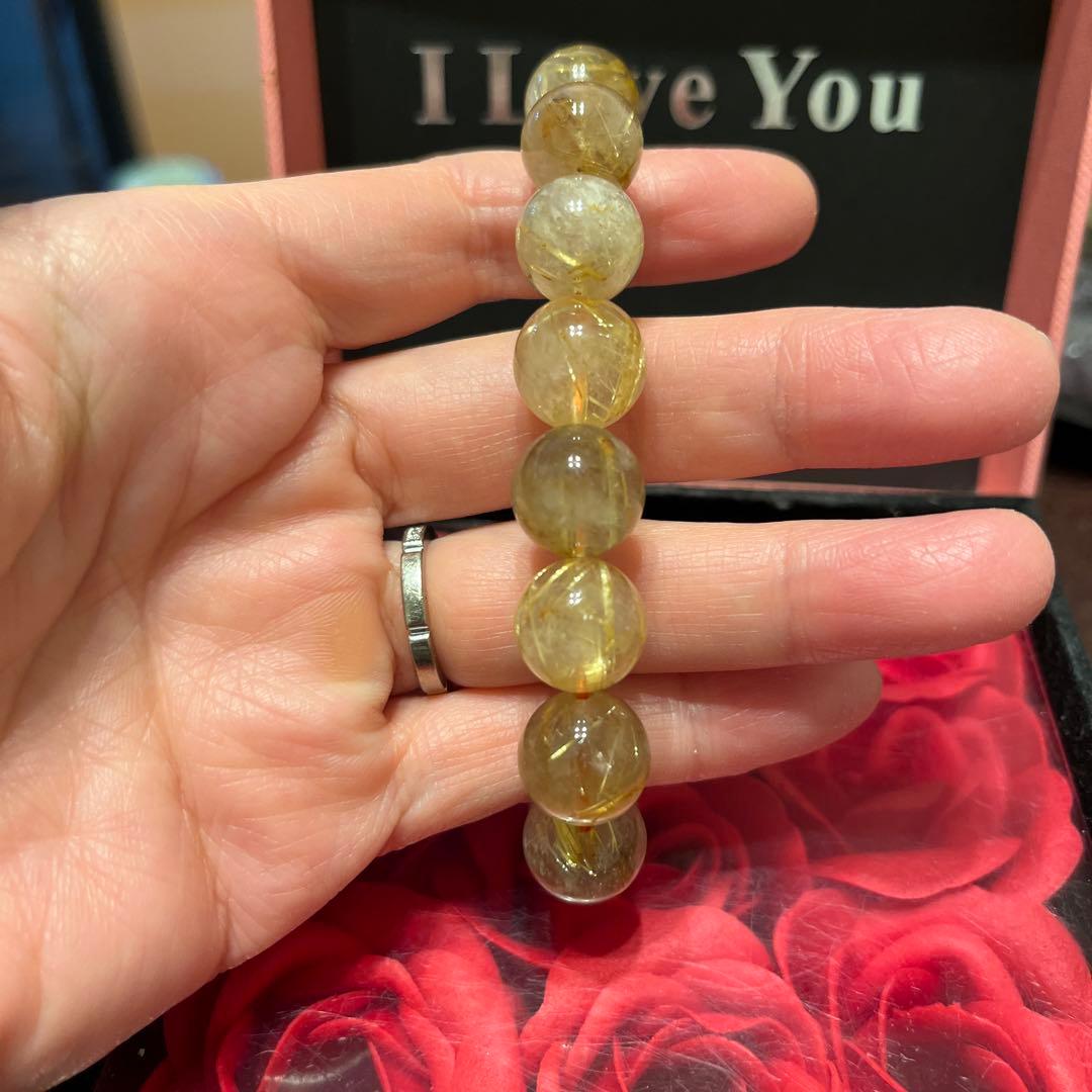 天然石ブレスレット　ゴールドルチルクォーツ　タイチンルチルクォーツ　大玉