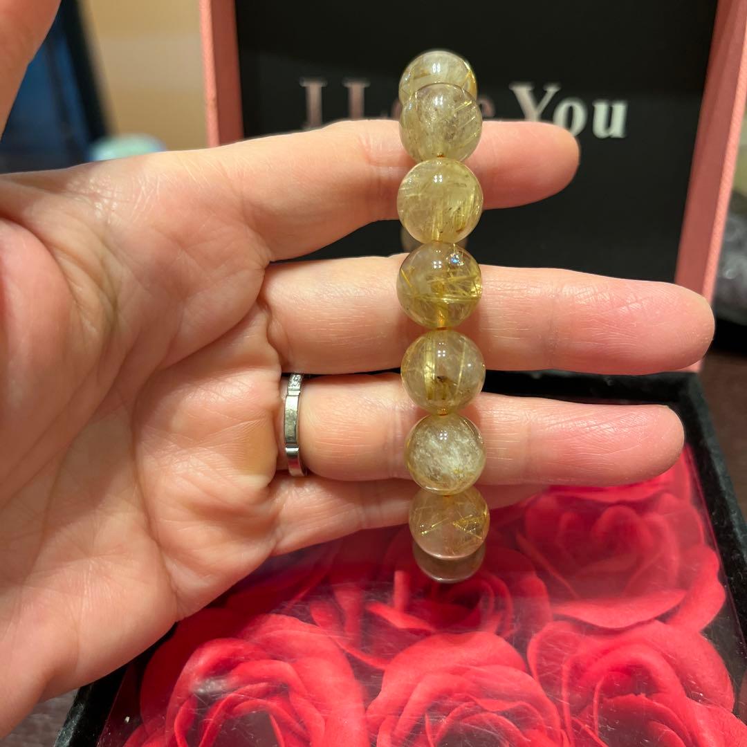 天然石ブレスレット　ゴールドルチルクォーツ　タイチンルチルクォーツ　大玉