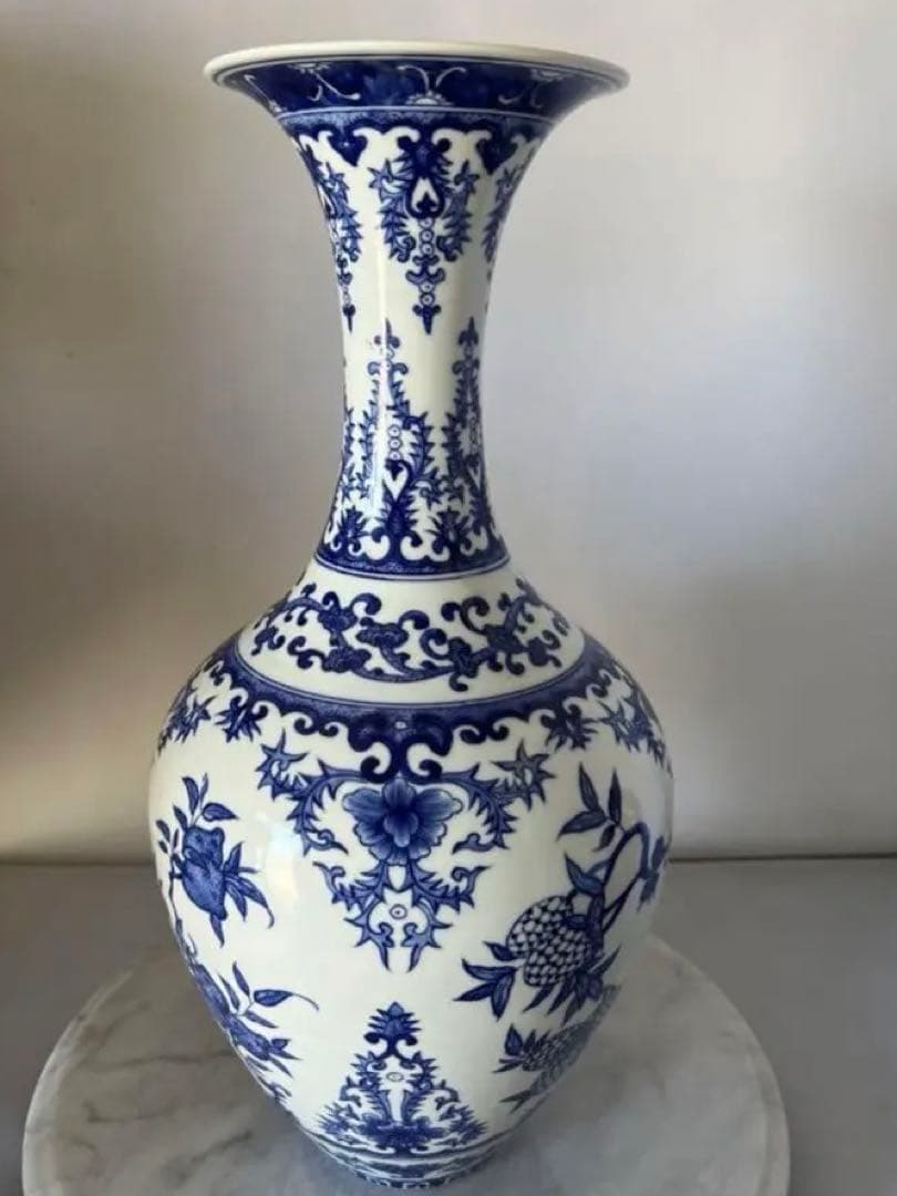 中国古美術　清時代 乾隆年製　青花花卉文　青花瓷 花瓶y117