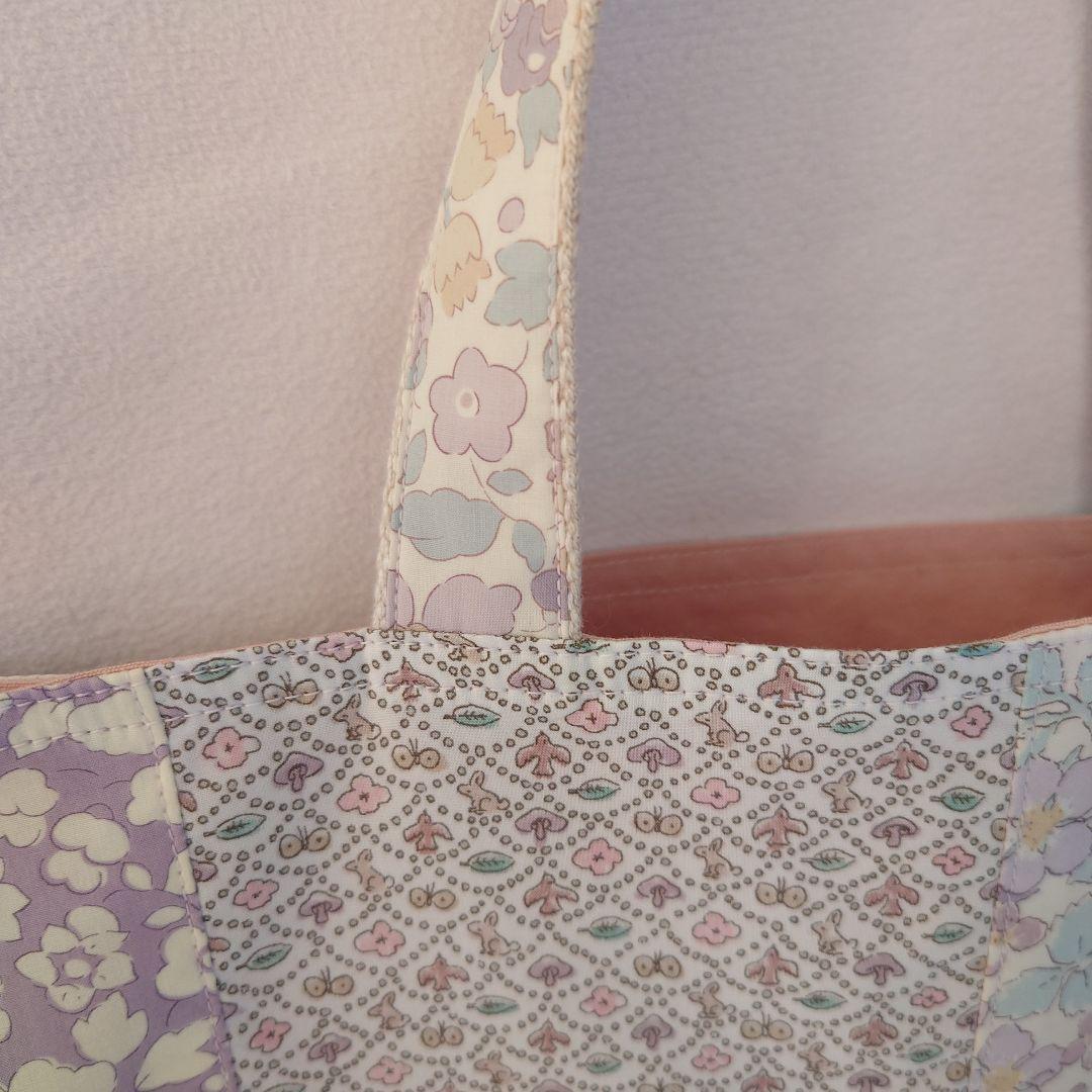 リバティパッチワーク トートバッグ レッスンバッグ betsy 入学 ラベンダー