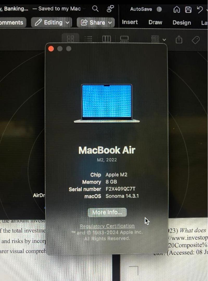 アップル Macbook Air M2 2022 13インチ