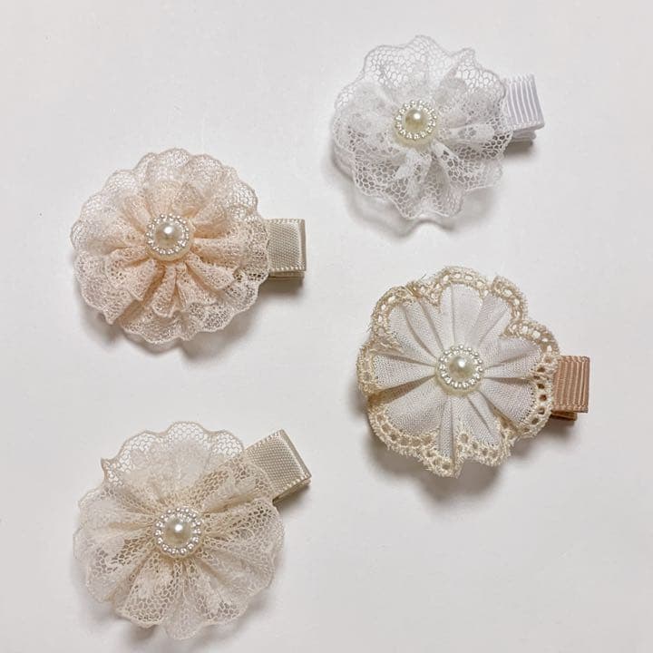 レースフラワー　ベビーキッズヘアクリップ　ヘアゴム　ヘアピン  ハンドメイド