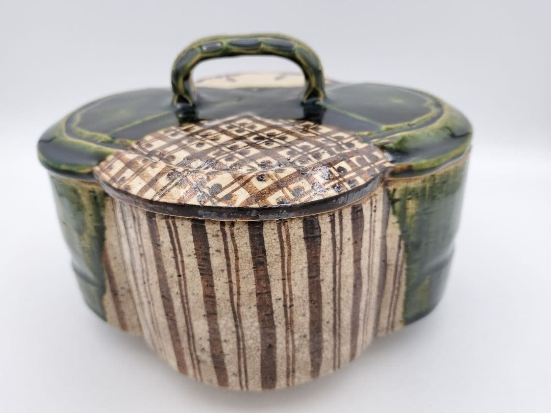 b104 食篭 織部 松本鉄山 木箱 茶道具 古物 喰籠　表千家