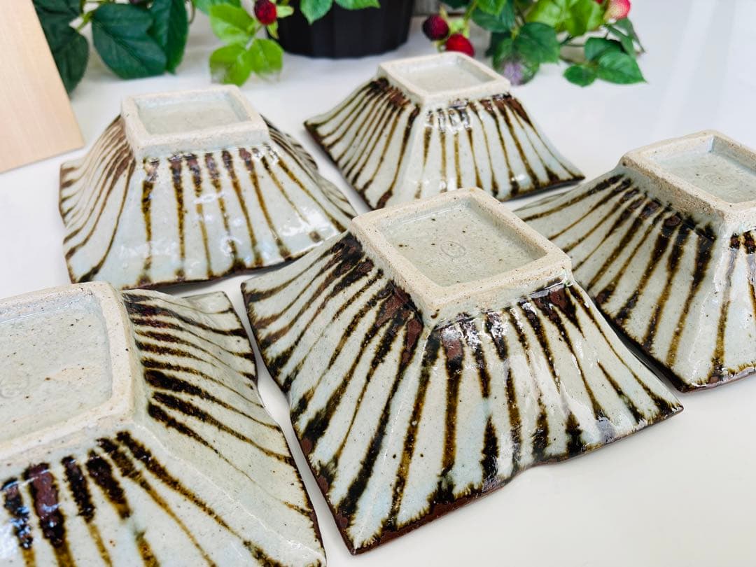 新品★未使用　安南木賊文　四方小鉢5客セット　お正月　作家物