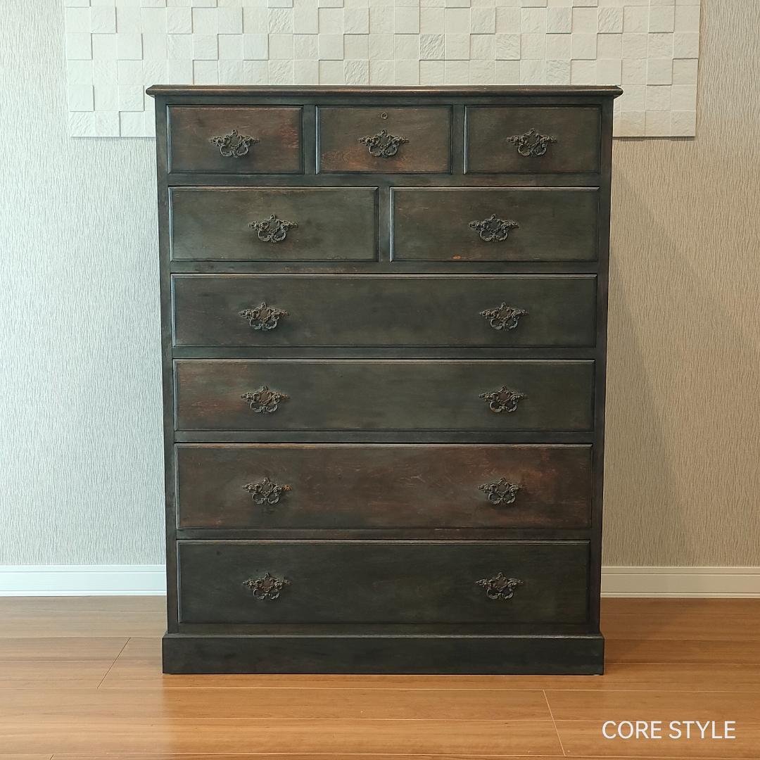 アンティーク　ハイチェスト　箪笥　６段　9杯