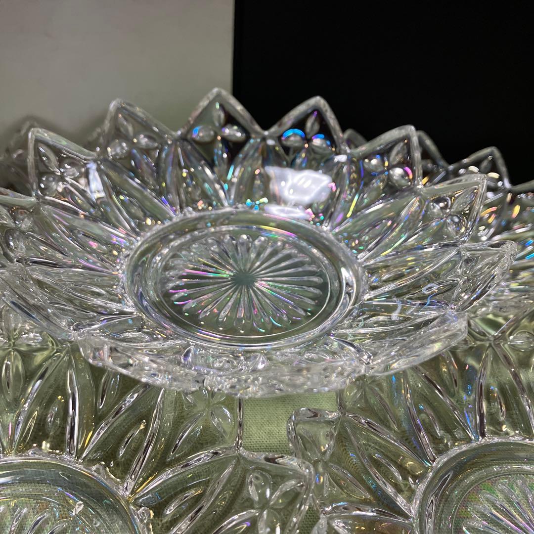 フェデラルグラス社製　ヴィンテージプレスガラスのクリアペタル模様の小皿　5枚皿：
