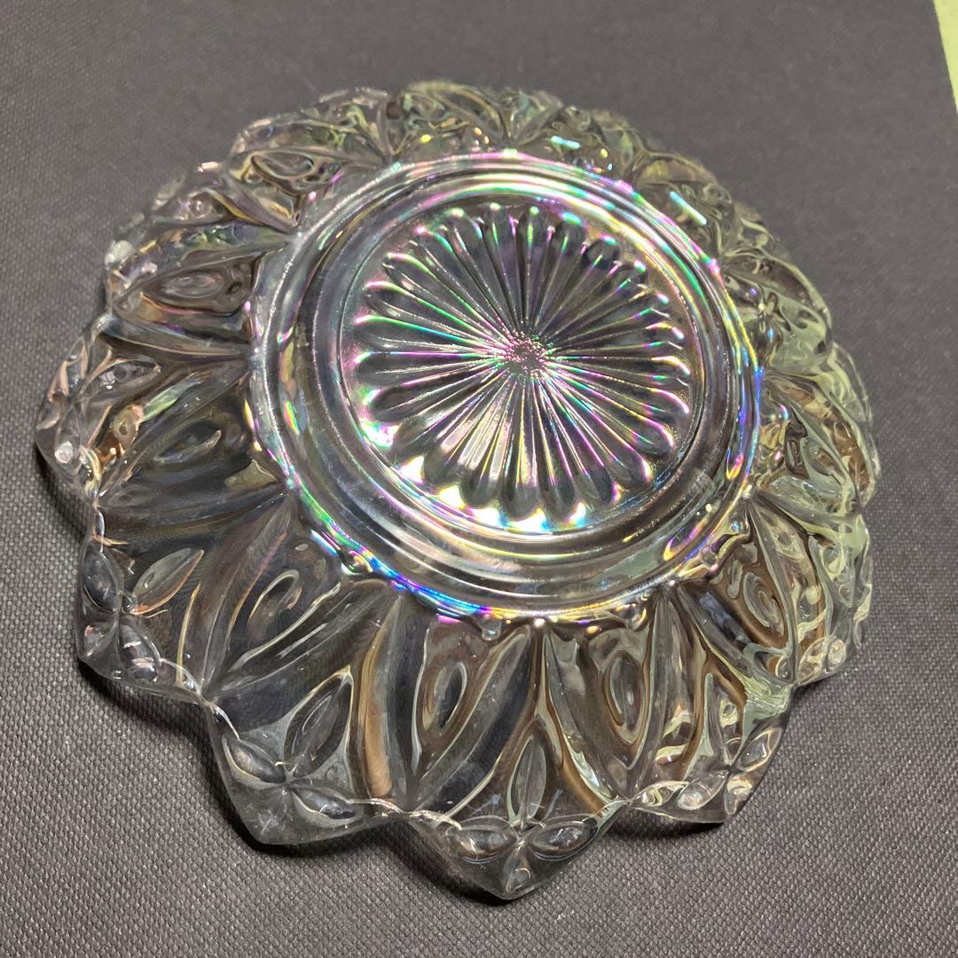 フェデラルグラス社製　ヴィンテージプレスガラスのクリアペタル模様の小皿　5枚皿：