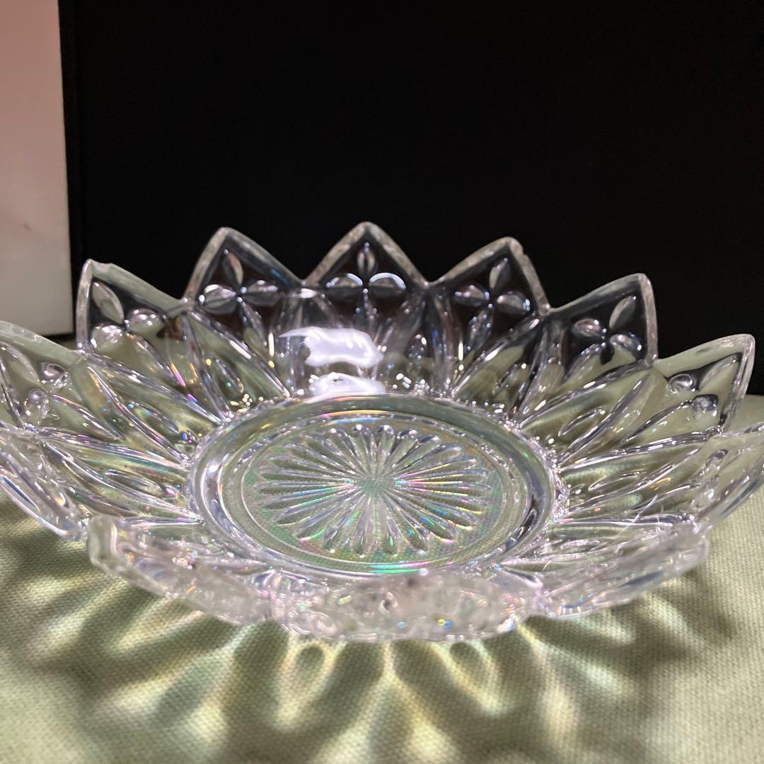 フェデラルグラス社製　ヴィンテージプレスガラスのクリアペタル模様の小皿　5枚皿：