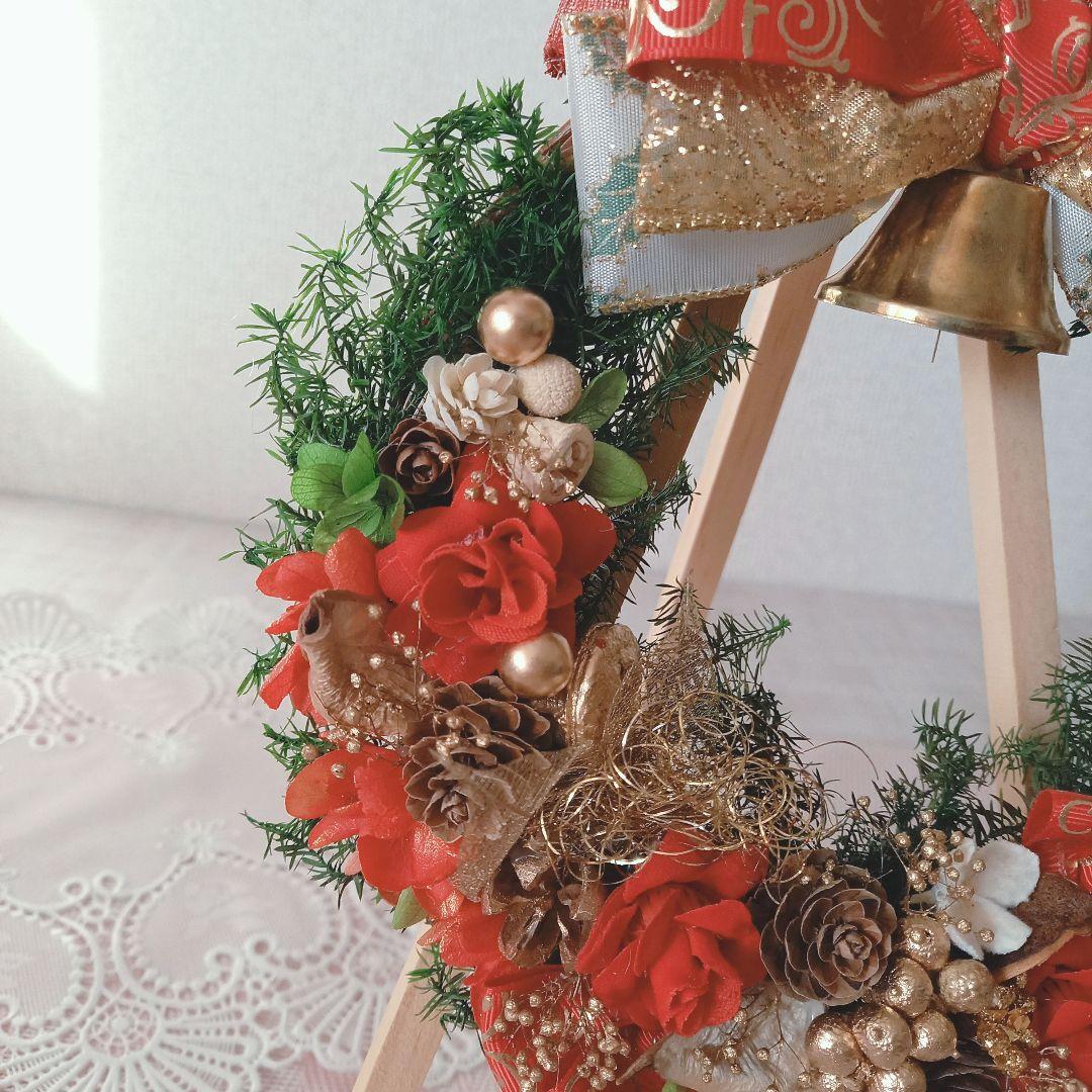 NO186 赤バラと木の実のキラキラ✩.*˚クリスマスリース⸜❤︎⸝‍