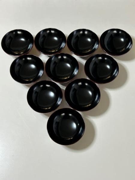 Y【長期保管品】 輪島塗 蓋付 お吸物椀　扇子模柄　臼田　10客セット