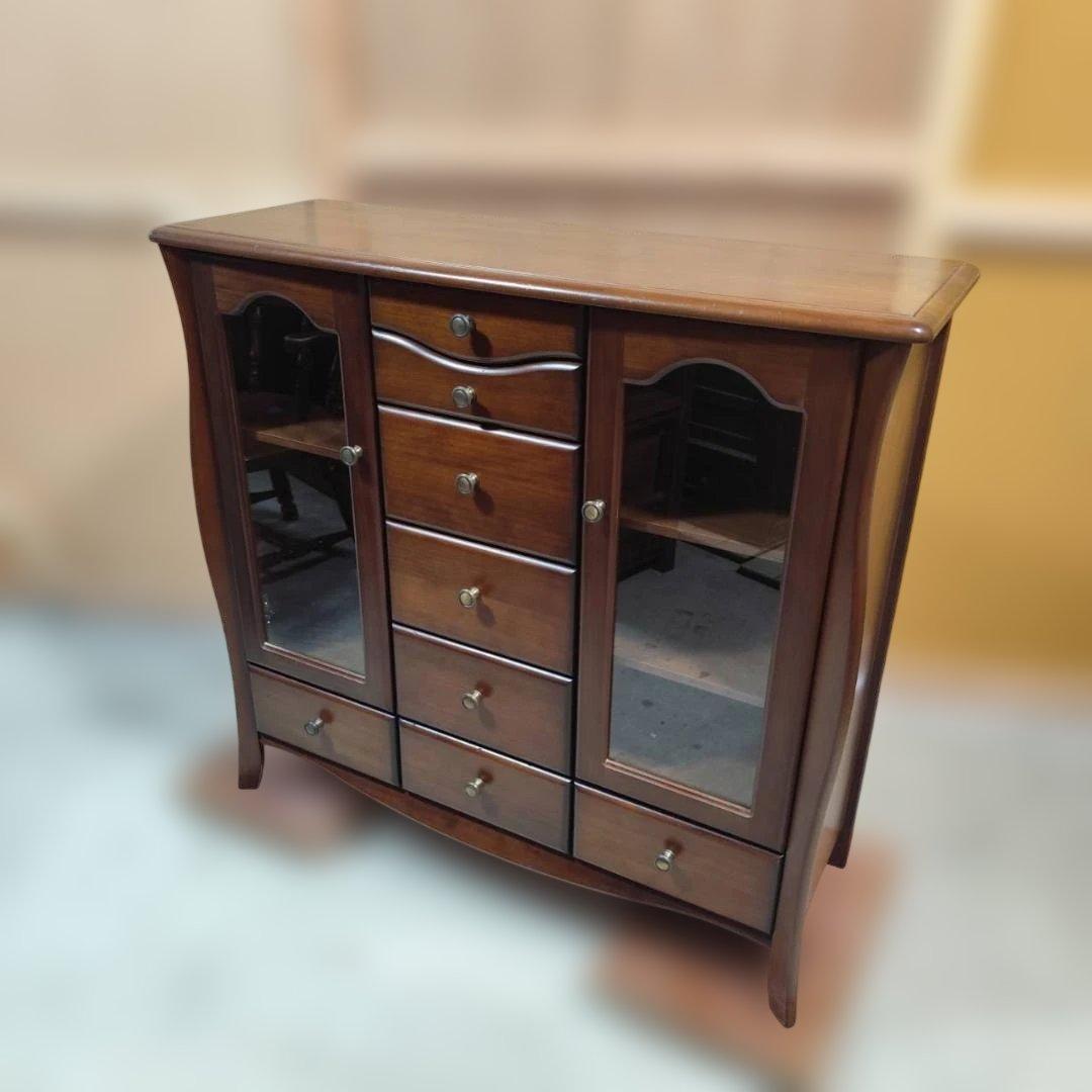 アケボノ工芸 アンティーク調 キャビネット サイドボード 飾り棚 木製 レトロ