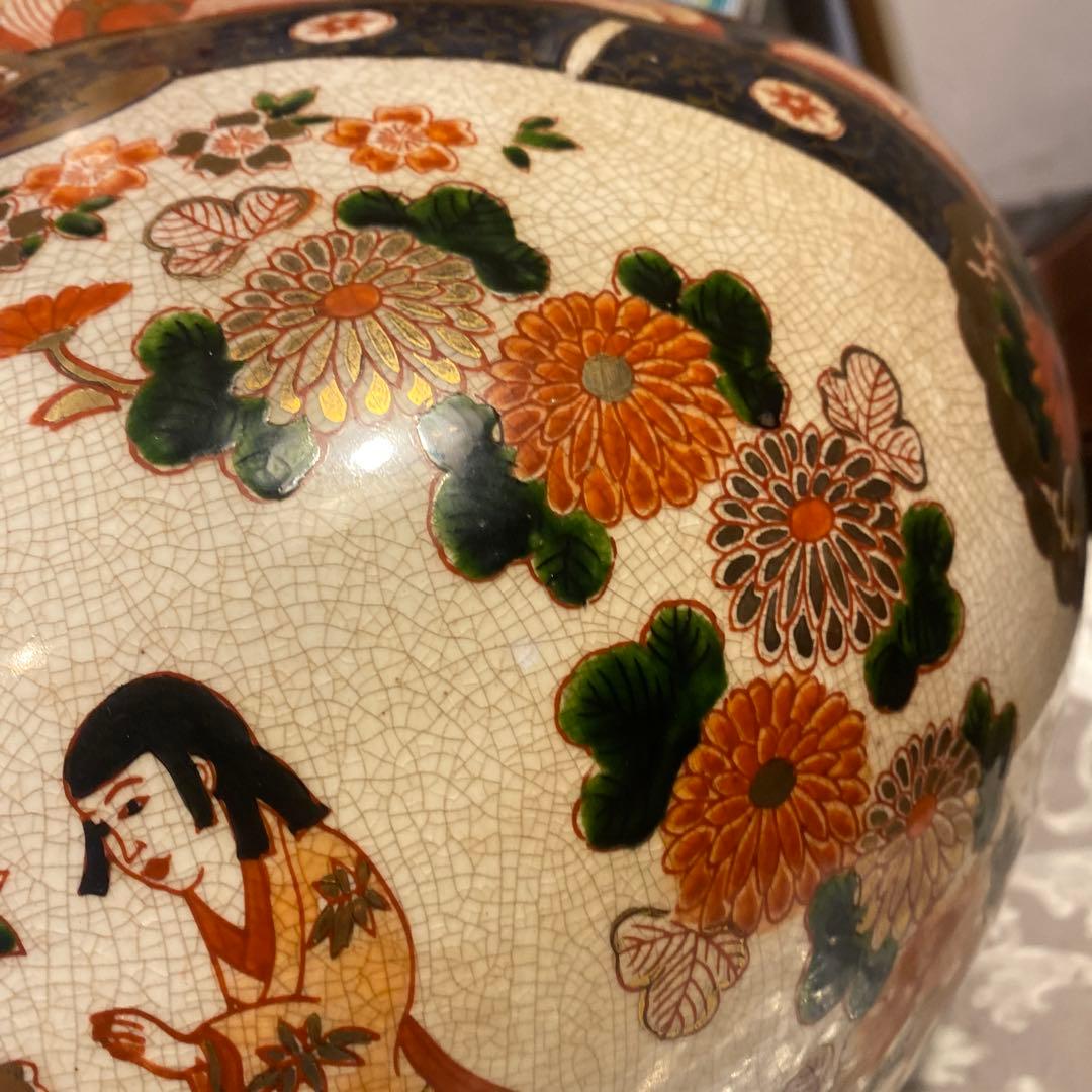 伊万里錦手美人と犬散歩図花瓶