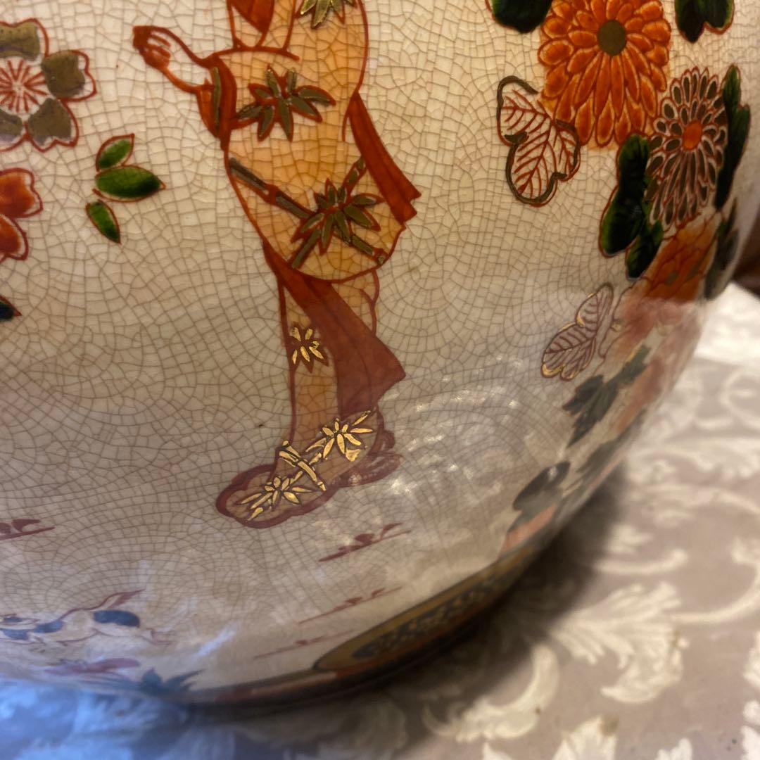 伊万里錦手美人と犬散歩図花瓶