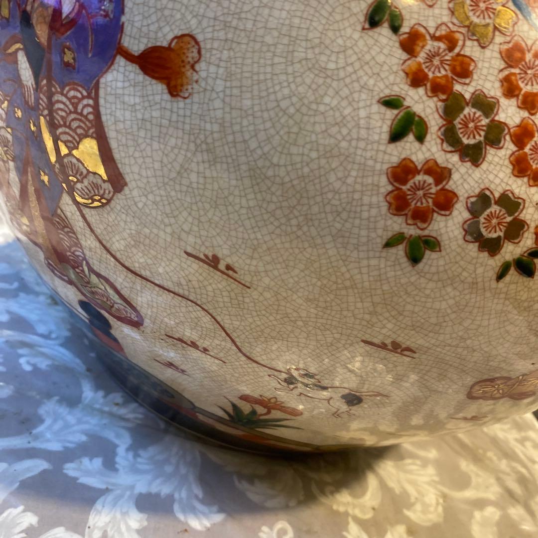 伊万里錦手美人と犬散歩図花瓶