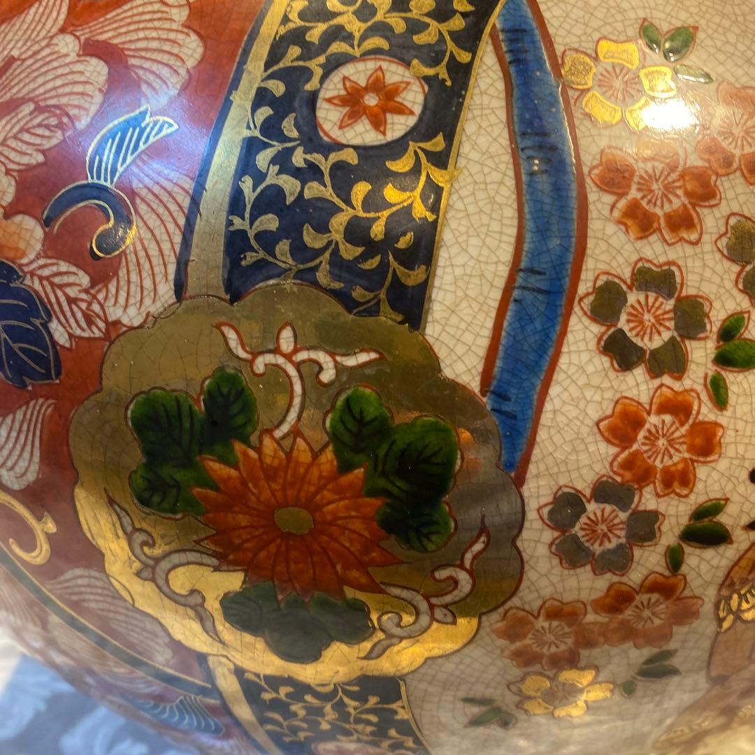 伊万里錦手美人と犬散歩図花瓶