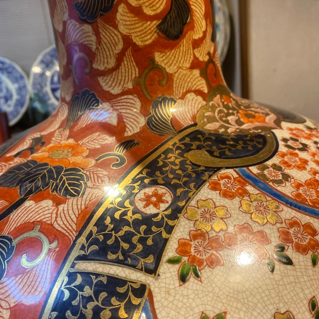 伊万里錦手美人と犬散歩図花瓶