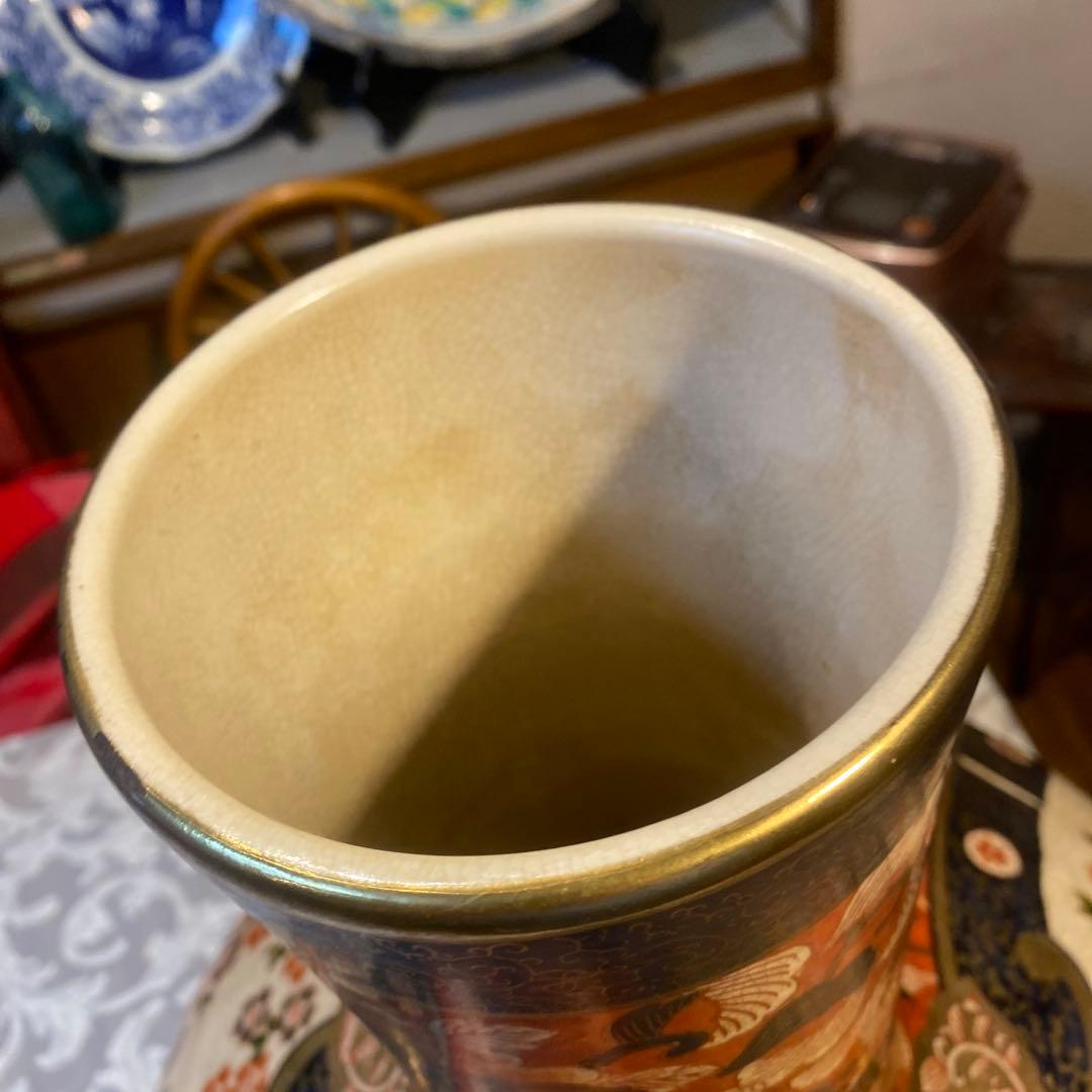 伊万里錦手美人と犬散歩図花瓶