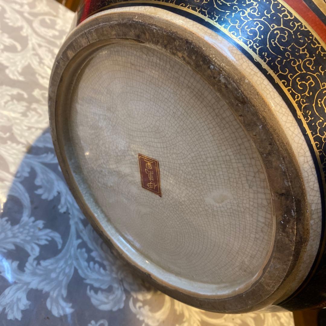 伊万里錦手美人と犬散歩図花瓶