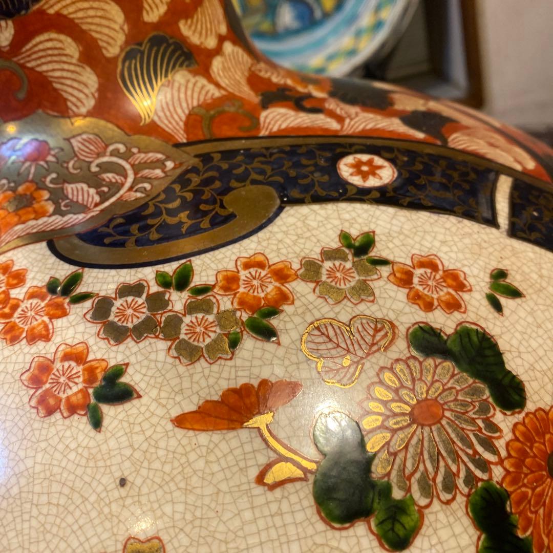 伊万里錦手美人と犬散歩図花瓶