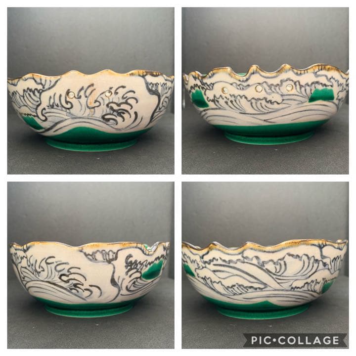 京焼（清水焼）高橋 道八　向付6客　絵付　波ノ絵