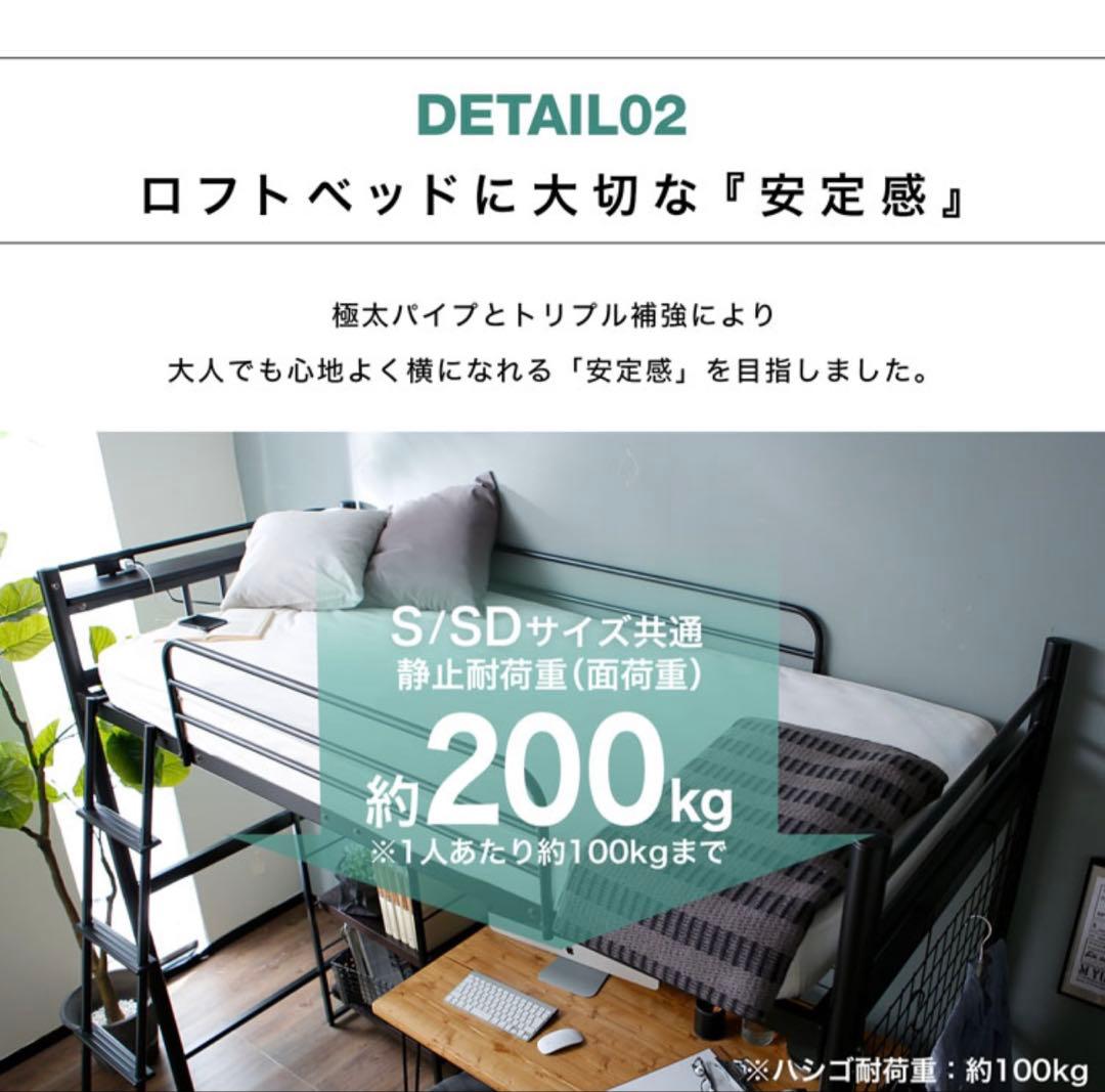 引き取り限定　定価37990円ロフトベッド 宮付き 宮棚 コンセント　ブラック