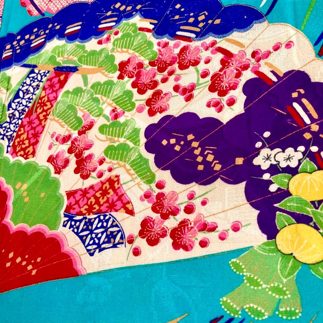 ターコイズ 昭和レトロ 大正ロマン アンティーク着物 大人 ジュニア 袴 着物