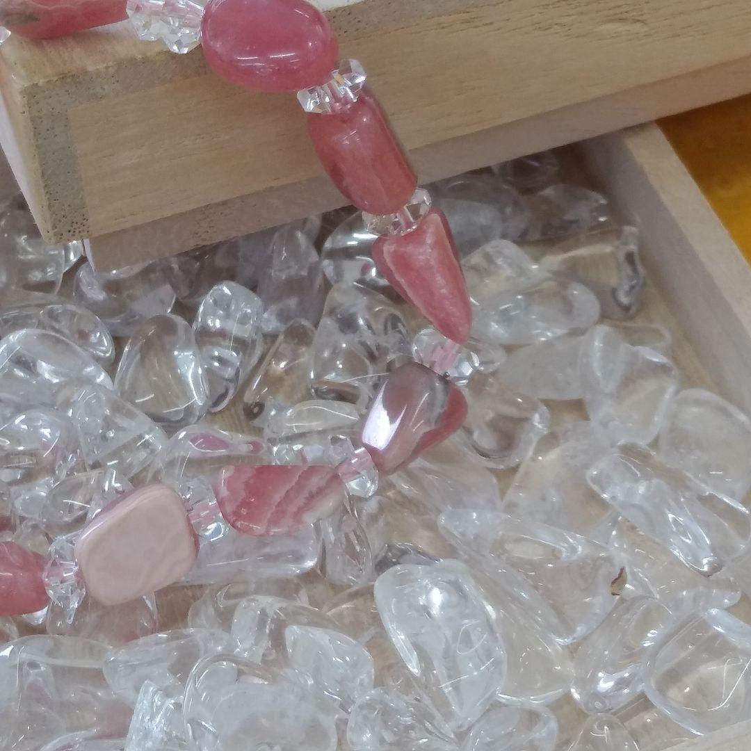 天然石　インカローズ&水晶のブレスレット