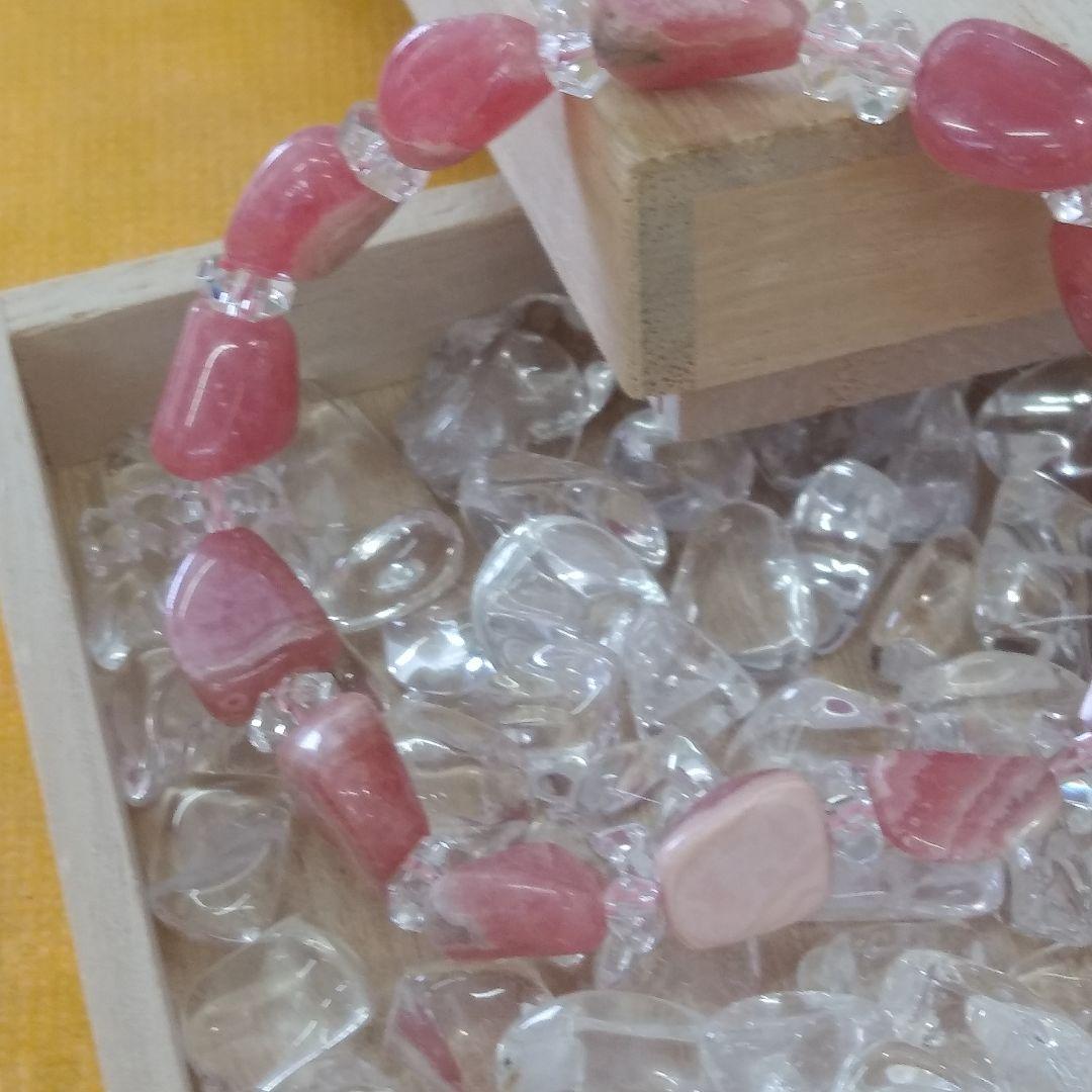 天然石　インカローズ&水晶のブレスレット